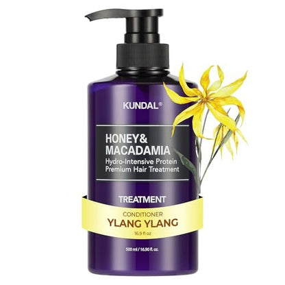KUNDAL Honey & Macadamia Natural Conditioner - Korean Hair Care for Damage Repair, Deep Hydration, Long Lasting Fragrance - 16.9 fl oz (Ylang Ylang)