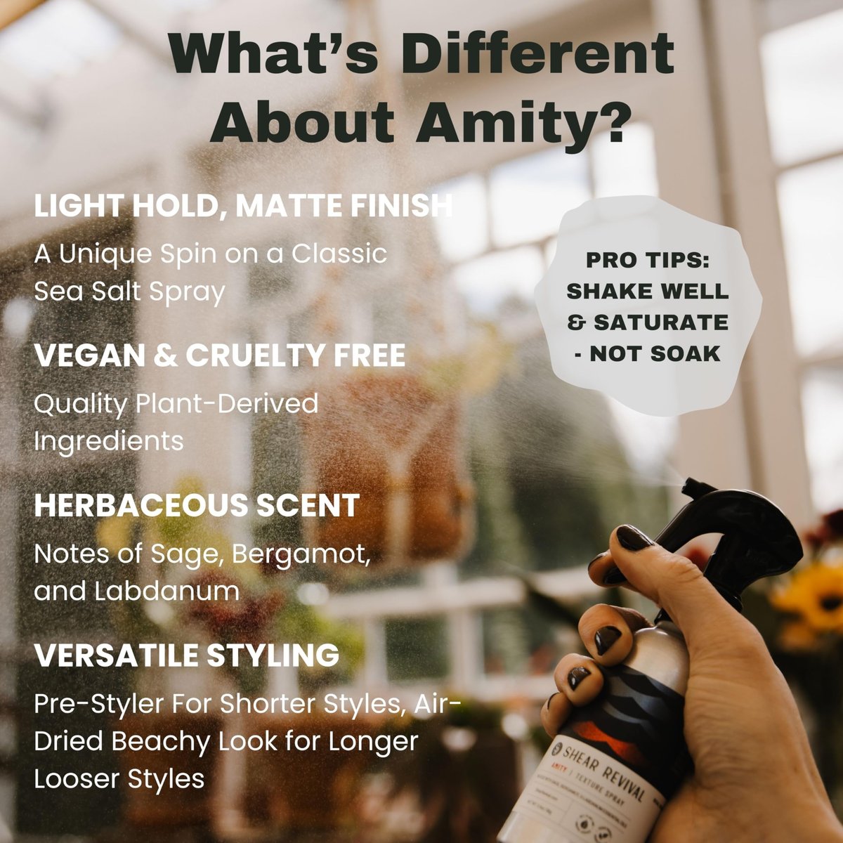 Shear Revival Amity Texture Spray – Vegan Light Hold Matte Finish for All Hair Types with Sea Salt & Kaolin Clay Avelisse