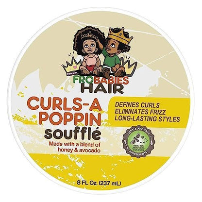 FroBabies Hair Curls-A Poppin Soufflé 8oz - Moisturizing Curl Cream for Defined, Bouncy Curls Avelisse