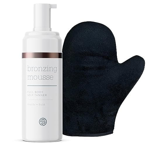 SJOLIE Self Tanner - Express Sunless Tanning Mousse + Mitt Applicator | Medium Dark Color, Streak-Free, Vegan, No Parabens Avelisse