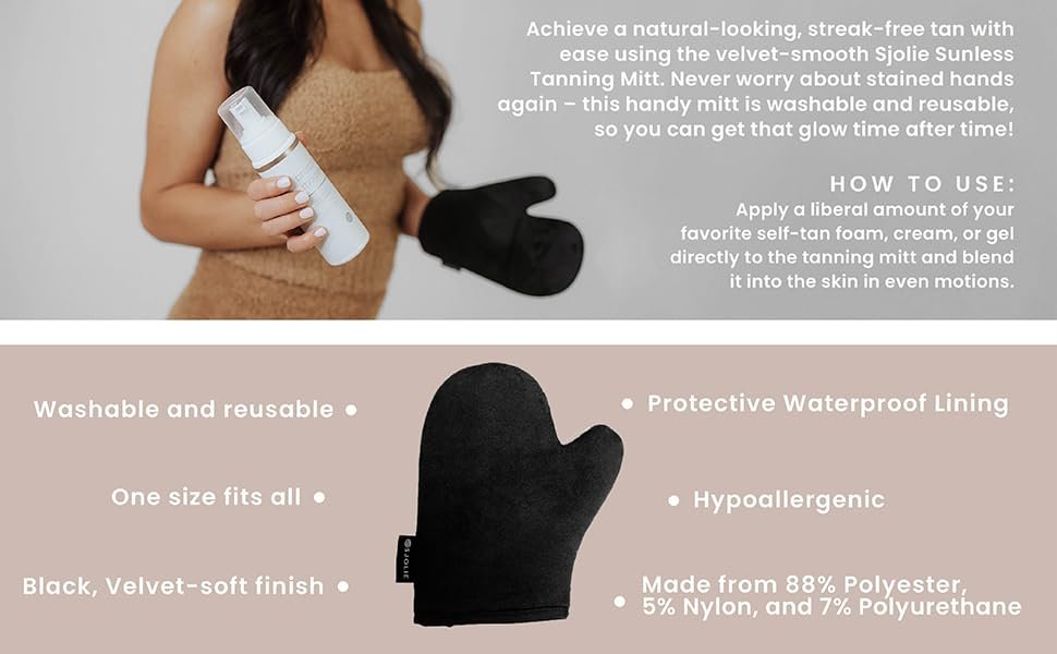 SJOLIE Self Tanner - Express Sunless Tanning Mousse + Mitt Applicator | Medium Dark Color, Streak-Free, Vegan, No Parabens Avelisse