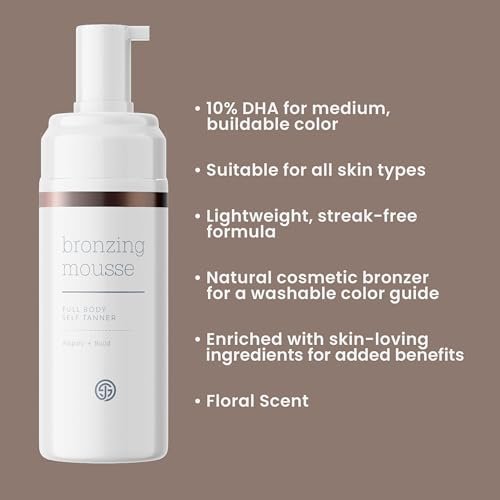 SJOLIE Self Tanner - Express Sunless Tanning Mousse + Mitt Applicator | Medium Dark Color, Streak-Free, Vegan, No Parabens Avelisse