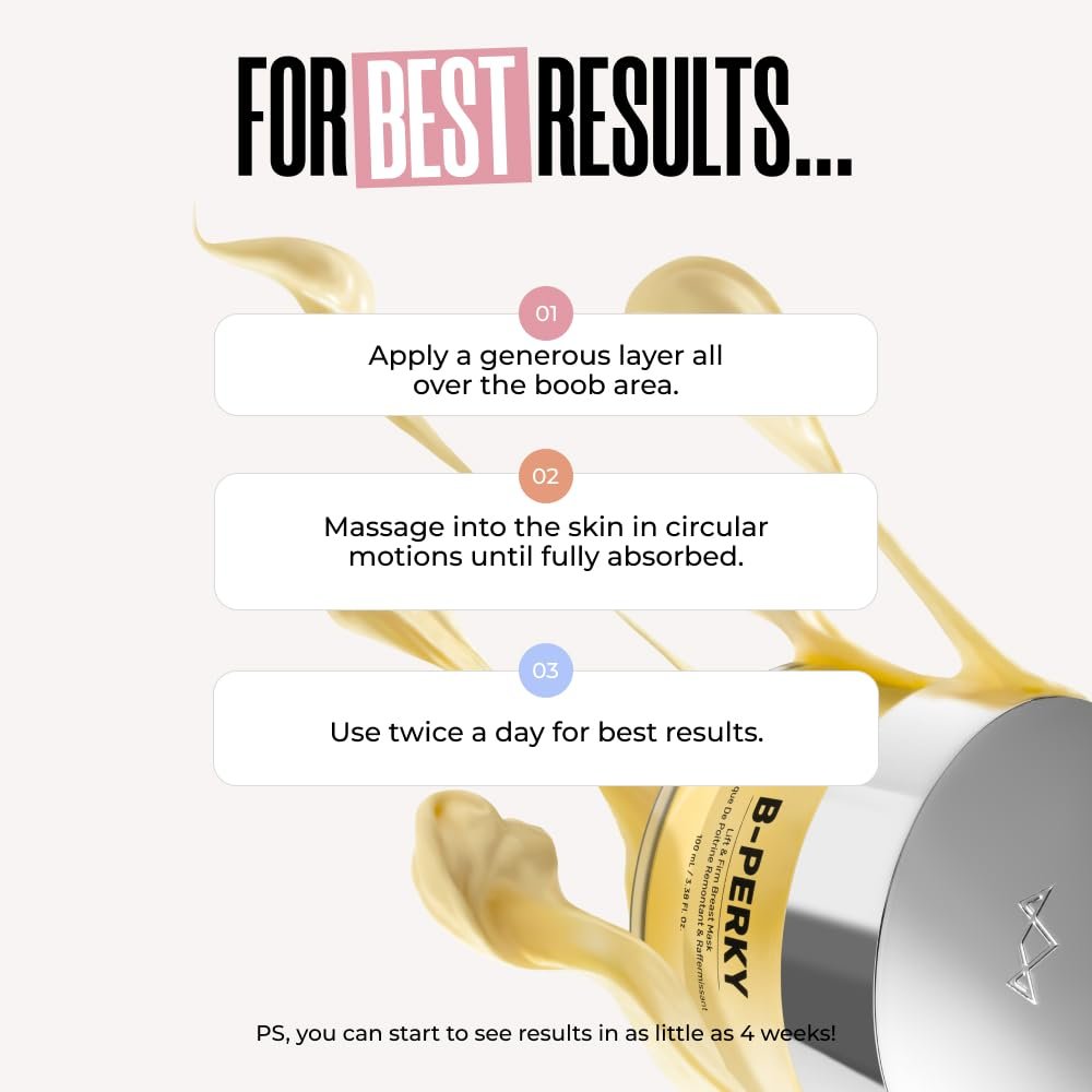 MAËLYS B-PERKY Lift & Firm Breast Mask – Leave-On Firming Cream for Breast Area, Smoothing Chest Treatment with Jojoba Oil & Kigelia Africana (3.38 Fl Oz) Avelisse