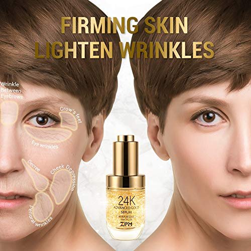 24K Gold Anti Aging Face Serum with Vitamin C, Hyaluronic Acid & Vitamin E - Day & Night Wrinkle Reduction Cream, 1 FL OZ Avelisse
