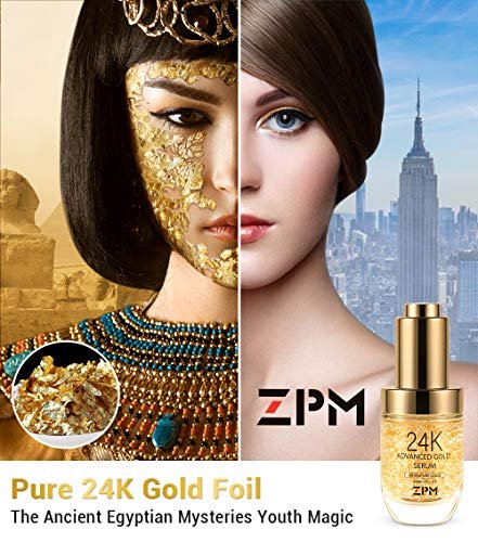 24K Gold Anti Aging Face Serum with Vitamin C, Hyaluronic Acid & Vitamin E - Day & Night Wrinkle Reduction Cream, 1 FL OZ Avelisse