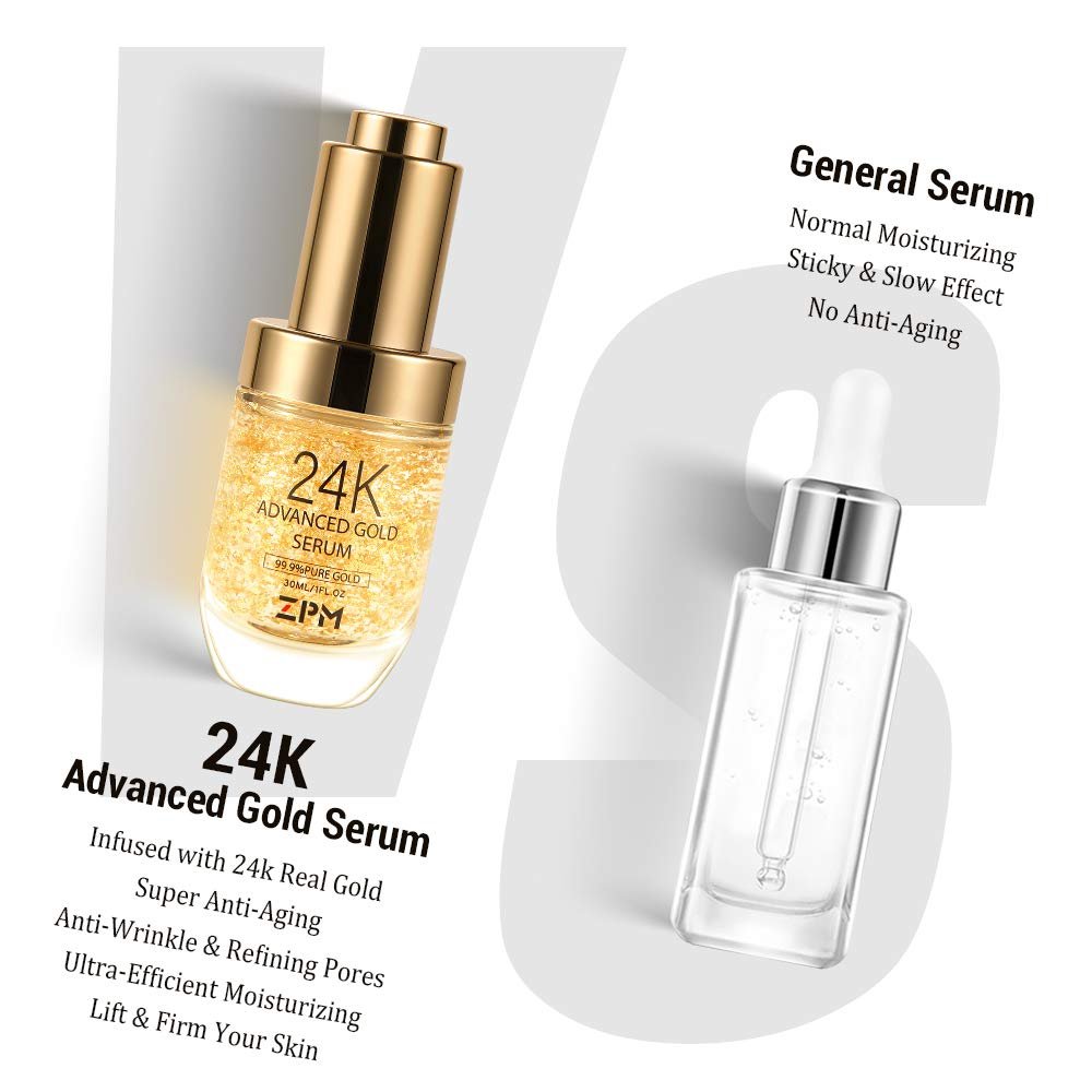 24K Gold Anti Aging Face Serum with Vitamin C, Hyaluronic Acid & Vitamin E - Day & Night Wrinkle Reduction Cream, 1 FL OZ Avelisse