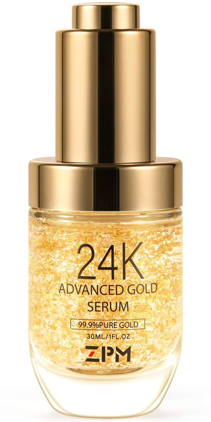 24K Gold Anti Aging Face Serum with Vitamin C, Hyaluronic Acid & Vitamin E - Day & Night Wrinkle Reduction Cream, 1 FL OZ Avelisse