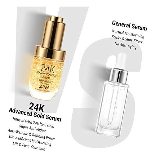 24K Gold Anti Aging Face Serum with Vitamin C, Hyaluronic Acid & Vitamin E - Day & Night Wrinkle Reduction Cream, 1 FL OZ Avelisse