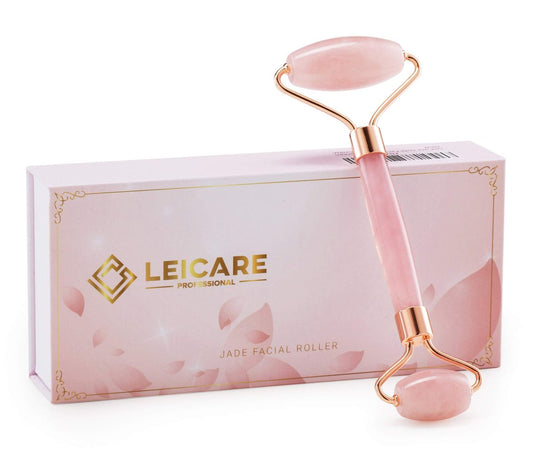 LeiCare Jade Roller for Face - Rose Quartz Face Roller Skin Care - Natural Stone Facial Roller, Face Massager for Women, Relieve Stress, Reduce Wrinkles & Eye Puffiness