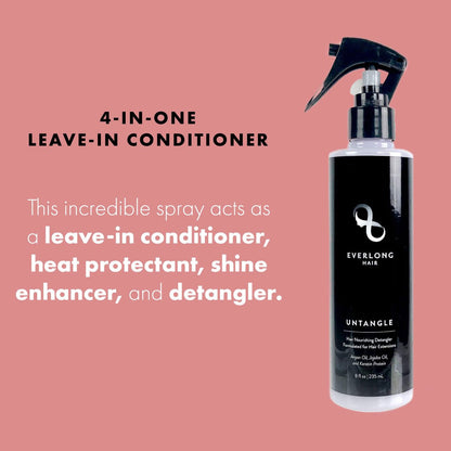 everlong Untangle Leave-in Conditioner Detangler Spray for Hair Extensions & Wigs - Infused with Keratin Protein, Argan and Jojoba Oil, Safe for All Hair Types Including Human and Synthetic - 8 Fl Oz Avelisse