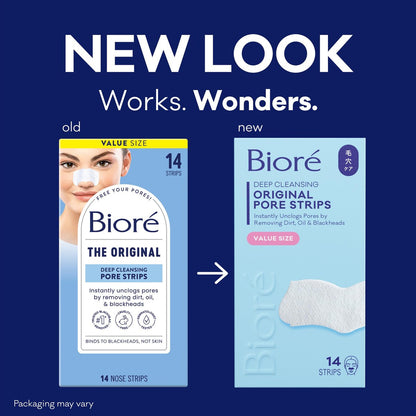 Bioré Original Blackhead Remover Strips, Deep Cleansing Nose Strips with Instant Pore Unclogging, C-Bond Technology, Oil-Free, Non-Comedogenic, 14 Count (Pack of 4) Avelisse
