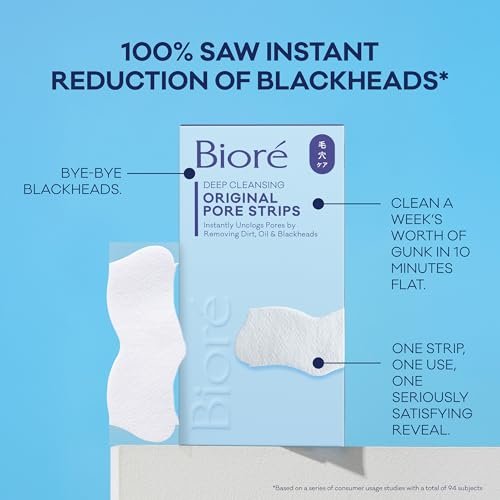 Bioré Original Blackhead Remover Strips, Deep Cleansing Nose Strips with Instant Pore Unclogging, C-Bond Technology, Oil-Free, Non-Comedogenic, 14 Count (Pack of 4) Avelisse