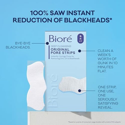 Bioré Original Blackhead Remover Strips, Deep Cleansing Nose Strips with Instant Pore Unclogging, C-Bond Technology, Oil-Free, Non-Comedogenic, 14 Count (Pack of 4) Avelisse