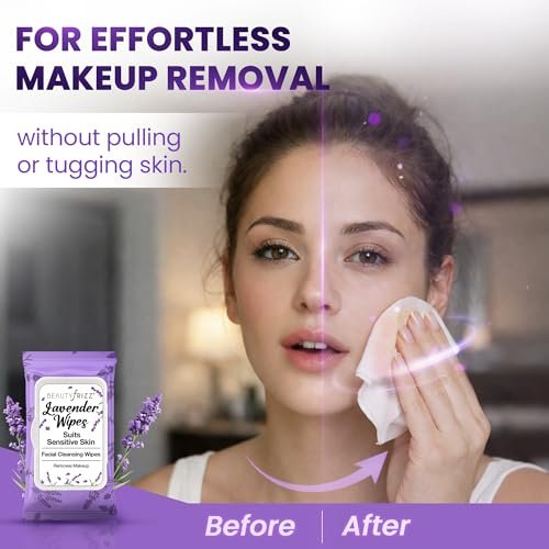 BeautyFrizz Lavender Face Wipes - 120 Count - Gentle No Rinse Makeup Remover & Facial Cleansing Wipes with Aloe, Castor, Vitamin A & E - Moisturizing, Extra Soft for Sensitive Skin - görsel 6