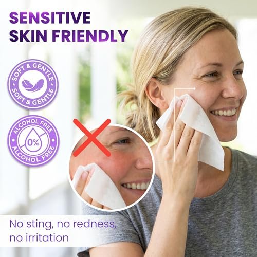 BeautyFrizz Lavender Face Wipes - 120 Count - Gentle No Rinse Makeup Remover & Facial Cleansing Wipes with Aloe, Castor, Vitamin A & E - Moisturizing, Extra Soft for Sensitive Skin - görsel 16