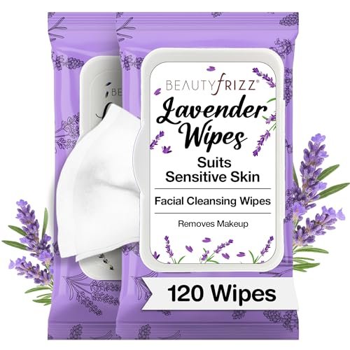BeautyFrizz Lavender Face Wipes - 120 Count - Gentle No Rinse Makeup Remover & Facial Cleansing Wipes with Aloe, Castor, Vitamin A & E - Moisturizing, Extra Soft for Sensitive Skin - görsel 2