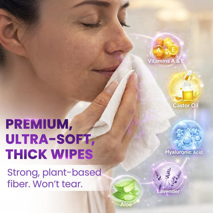 BeautyFrizz Lavender Face Wipes - 120 Count - Gentle No Rinse Makeup Remover & Facial Cleansing Wipes with Aloe, Castor, Vitamin A & E - Moisturizing, Extra Soft for Sensitive Skin