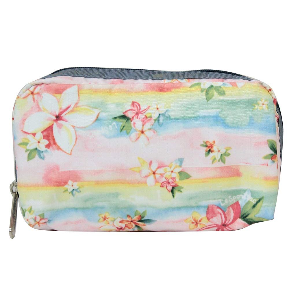 LeSportsac Plumeria Rainbow Rectangular Cosmetic Bag - Hawaii Exclusive Tropical Floral Print Nylon Makeup Case - görsel 1