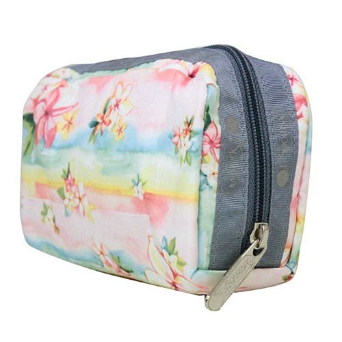 LeSportsac Plumeria Rainbow Rectangular Cosmetic Bag - Hawaii Exclusive Tropical Floral Print Nylon Makeup Case - görsel 3