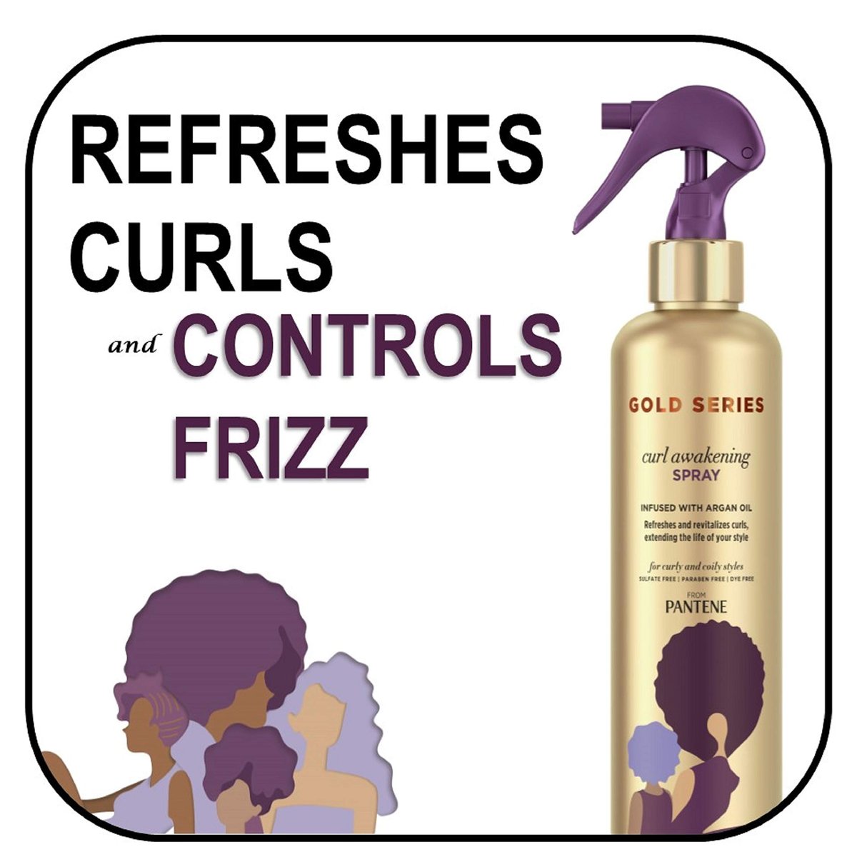 Pantene Gold Series Curl Awakening Spray, Infused with Argan Oil, for Curly and Coily Hair, 8.4 Fl Oz - görsel 7