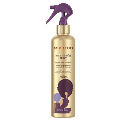 Pantene Gold Series Curl Awakening Spray, Infused with Argan Oil, for Curly and Coily Hair, 8.4 Fl Oz