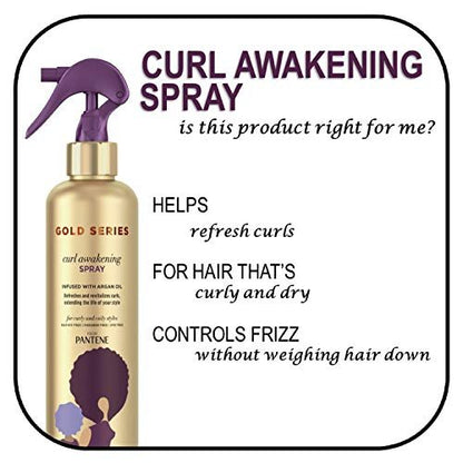 Pantene Gold Series Curl Awakening Spray, Infused with Argan Oil, for Curly and Coily Hair, 8.4 Fl Oz
