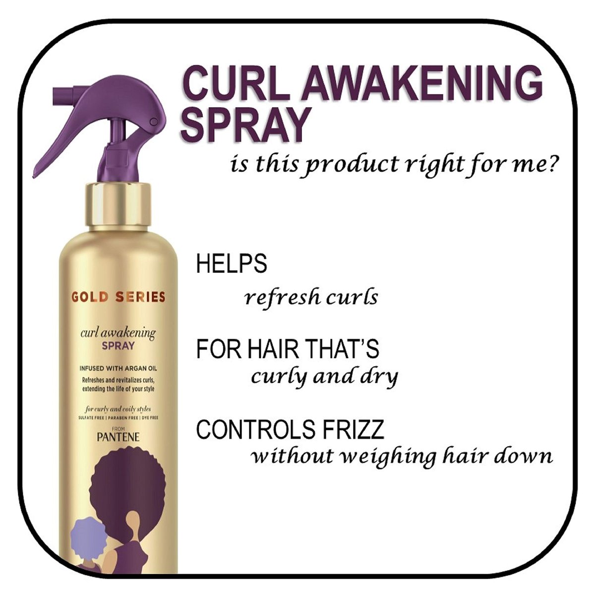 Pantene Gold Series Curl Awakening Spray, Infused with Argan Oil, for Curly and Coily Hair, 8.4 Fl Oz - görsel 5