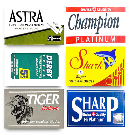 Astra, Derby, Shark, Tiger Sharp Double Edge Razor Blades Sampler - 30 Blades