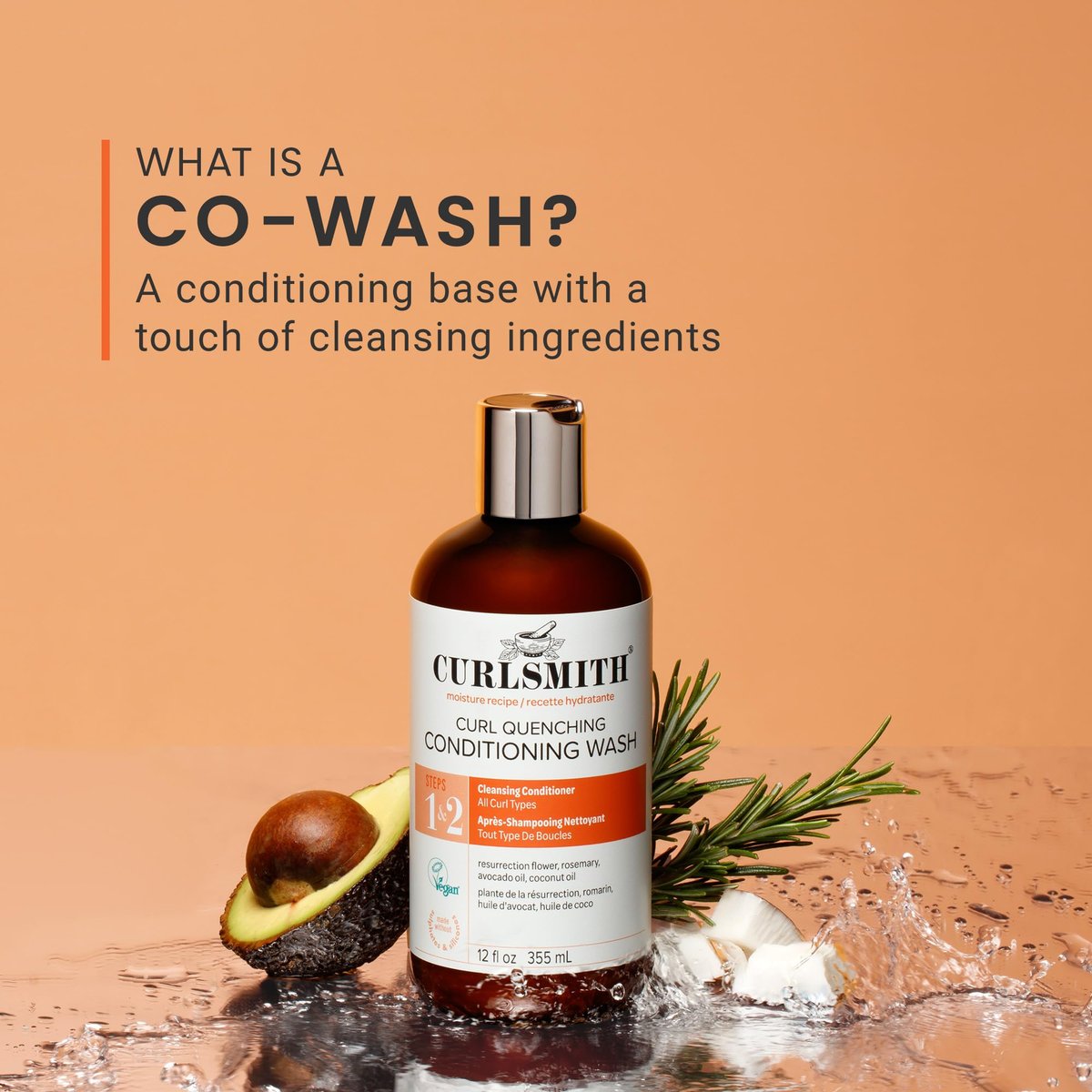 CURLSMITH Curl Quenching Conditioning Wash - Vegan Co-Wash 2-in-1 Conditioner & Shampoo for Wavy, Curly, and Coily Hair (32 oz) Avelisse