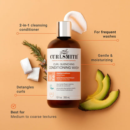 CURLSMITH Curl Quenching Conditioning Wash - Vegan Co-Wash 2-in-1 Conditioner & Shampoo for Wavy, Curly, and Coily Hair (32 oz) Avelisse