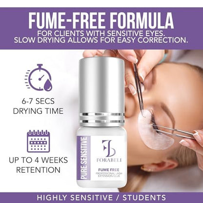 Forabeli Pure Sensitive Eyelash Extension Glue - Fume-Free, 6-7 Second Drying, 4 Weeks Retention, Black 5ml Avelisse