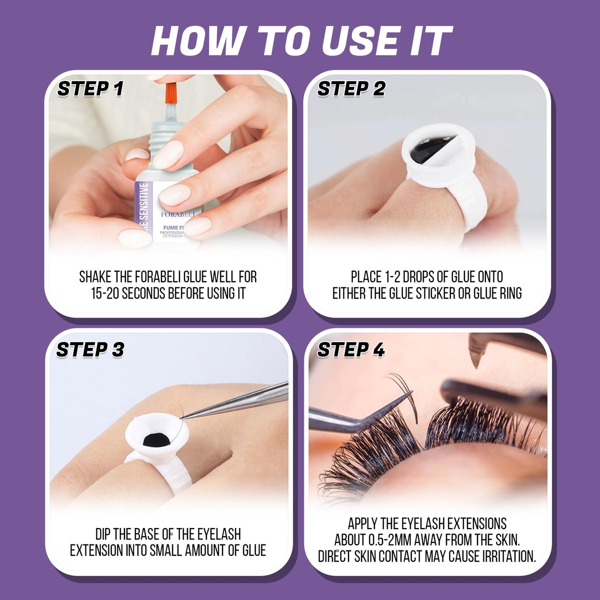 Forabeli Pure Sensitive Eyelash Extension Glue - Fume-Free, 6-7 Second Drying, 4 Weeks Retention, Black 5ml Avelisse