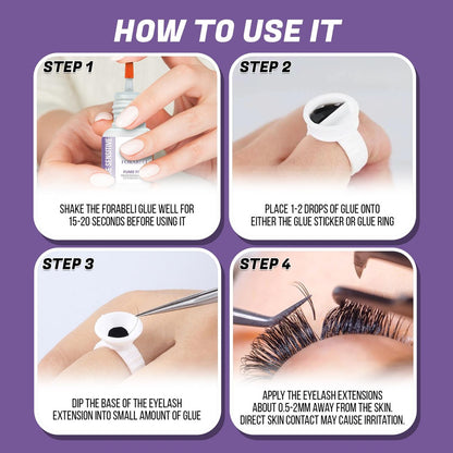 Forabeli Pure Sensitive Eyelash Extension Glue - Fume-Free, 6-7 Second Drying, 4 Weeks Retention, Black 5ml Avelisse