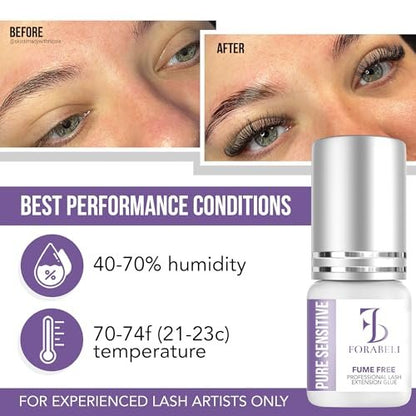 Forabeli Pure Sensitive Eyelash Extension Glue - Fume-Free, 6-7 Second Drying, 4 Weeks Retention, Black 5ml Avelisse
