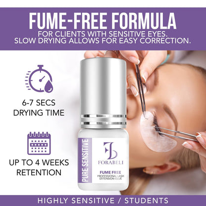 Forabeli Pure Sensitive Eyelash Extension Glue - Fume-Free, 6-7 Second Drying, 4 Weeks Retention, Black 5ml Avelisse