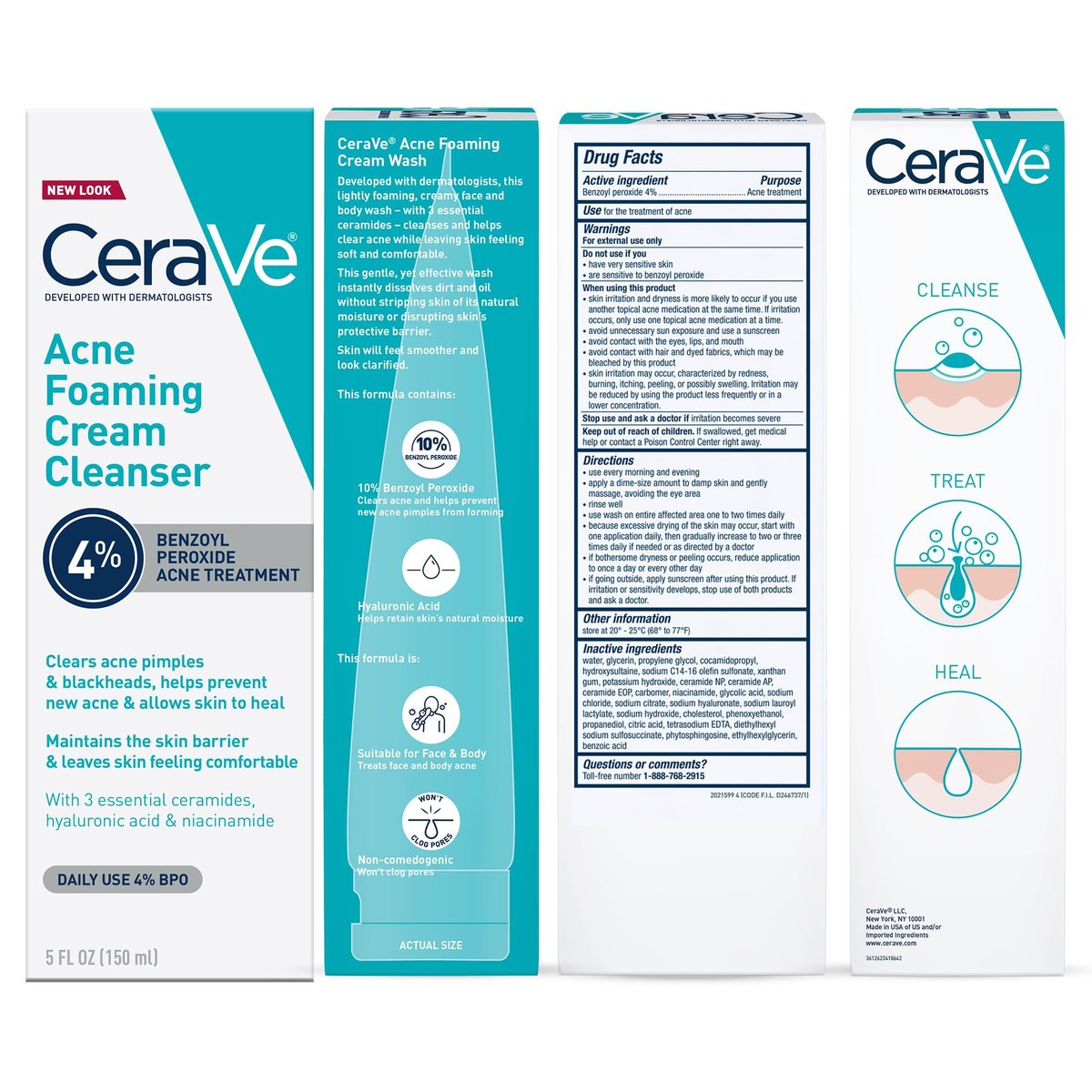 CeraVe Acne Foaming Cream Cleanser with 4% Benzoyl Peroxide, Hyaluronic Acid, Niacinamide & Ceramides – Gentle Daily Acne Treatment Face Wash, 5 Fl Oz Avelisse