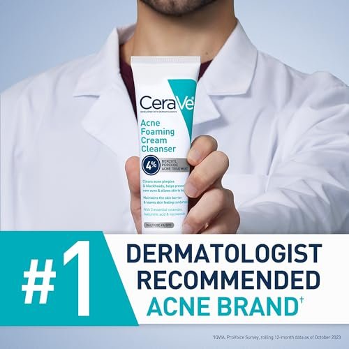 CeraVe Acne Foaming Cream Cleanser with 4% Benzoyl Peroxide, Hyaluronic Acid, Niacinamide & Ceramides – Gentle Daily Acne Treatment Face Wash, 5 Fl Oz Avelisse
