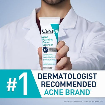 CeraVe Acne Foaming Cream Cleanser with 4% Benzoyl Peroxide, Hyaluronic Acid, Niacinamide & Ceramides – Gentle Daily Acne Treatment Face Wash, 5 Fl Oz Avelisse