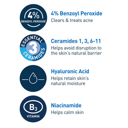 CeraVe Acne Foaming Cream Cleanser with 4% Benzoyl Peroxide, Hyaluronic Acid, Niacinamide & Ceramides – Gentle Daily Acne Treatment Face Wash, 5 Fl Oz Avelisse