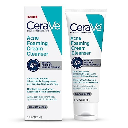 CeraVe Acne Foaming Cream Cleanser with 4% Benzoyl Peroxide, Hyaluronic Acid, Niacinamide & Ceramides – Gentle Daily Acne Treatment Face Wash, 5 Fl Oz Avelisse