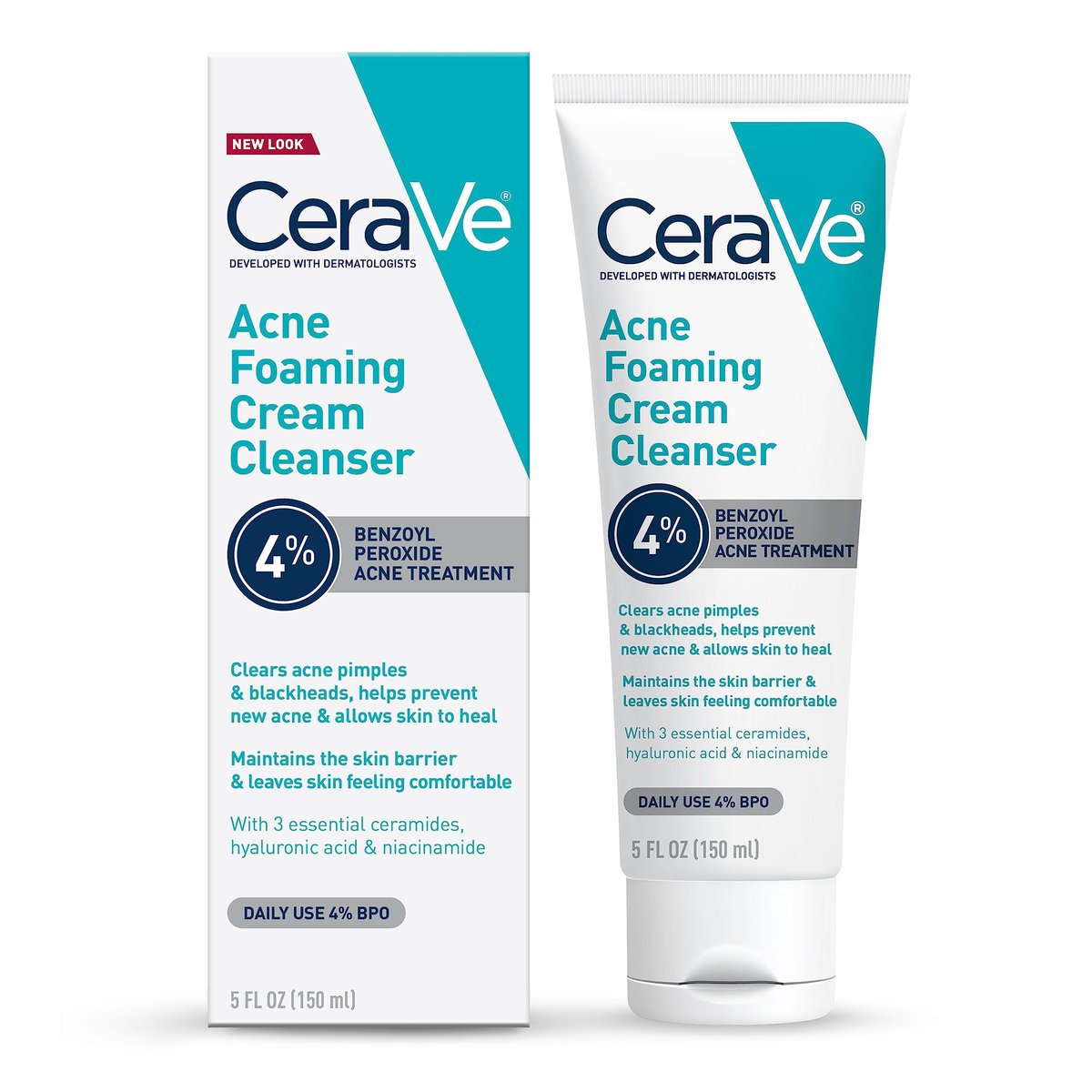 CeraVe Acne Foaming Cream Cleanser with 4% Benzoyl Peroxide, Hyaluronic Acid, Niacinamide & Ceramides – Gentle Daily Acne Treatment Face Wash, 5 Fl Oz Avelisse