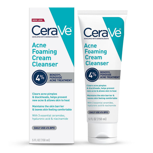CeraVe Acne Foaming Cream Cleanser with 4% Benzoyl Peroxide, Hyaluronic Acid, Niacinamide & Ceramides – Gentle Daily Acne Treatment Face Wash, 5 Fl Oz Avelisse