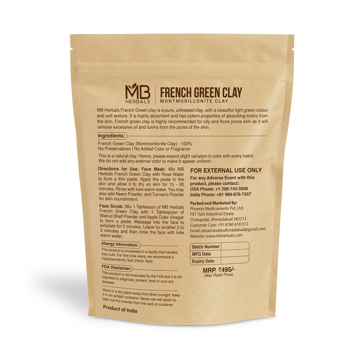 MB Herbals French Green Clay 8 oz (0.5 lb / 227 g) – 100% Pure Montmorillonite Clay Face Mask for Oily Skin, Detox & Oil Control - görsel 3