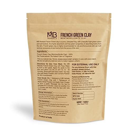 MB Herbals French Green Clay 8 oz (0.5 lb / 227 g) – 100% Pure Montmorillonite Clay Face Mask for Oily Skin, Detox & Oil Control - görsel 4