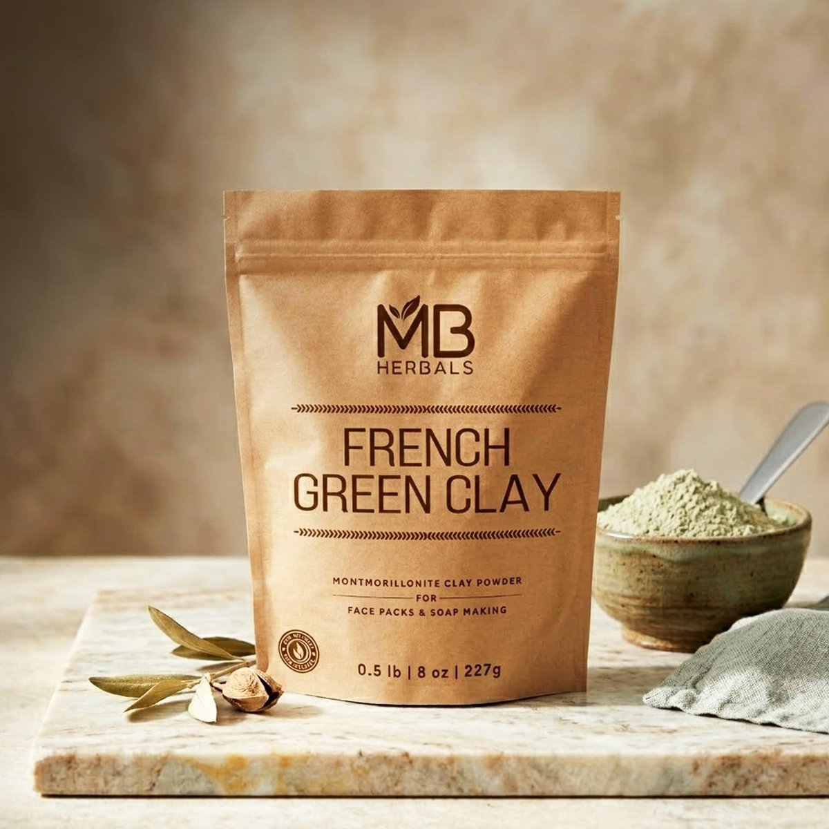 MB Herbals French Green Clay 8 oz (0.5 lb / 227 g) – 100% Pure Montmorillonite Clay Face Mask for Oily Skin, Detox & Oil Control - görsel 13