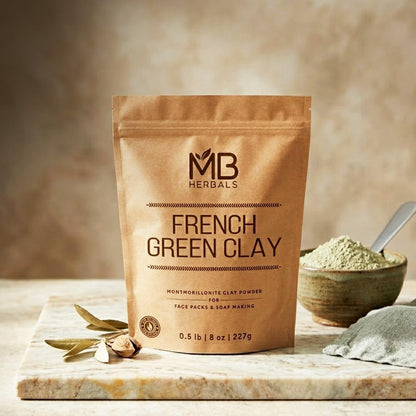 MB Herbals French Green Clay 8 oz (0.5 lb / 227 g) – 100% Pure Montmorillonite Clay Face Mask for Oily Skin, Detox & Oil Control