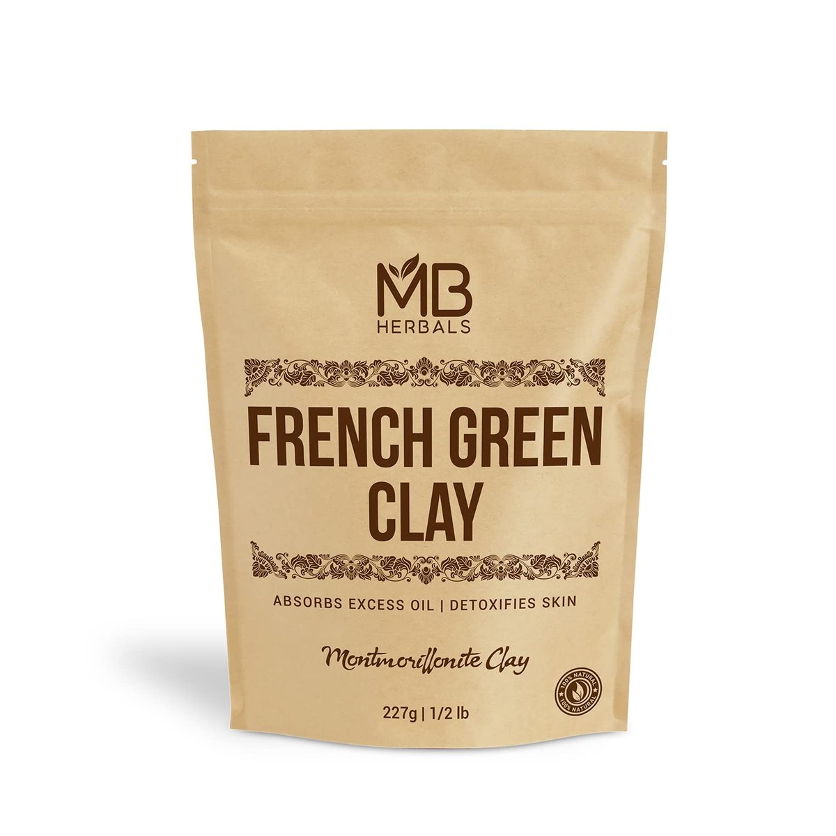 MB Herbals French Green Clay 8 oz (0.5 lb / 227 g) – 100% Pure Montmorillonite Clay Face Mask for Oily Skin, Detox & Oil Control - görsel 1