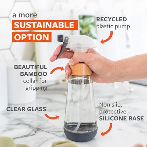 Full Circle Bottle Service - Refillable Glass Spray Bottle for Cleaning, Plant Care, 16 oz, Gray Avelisse