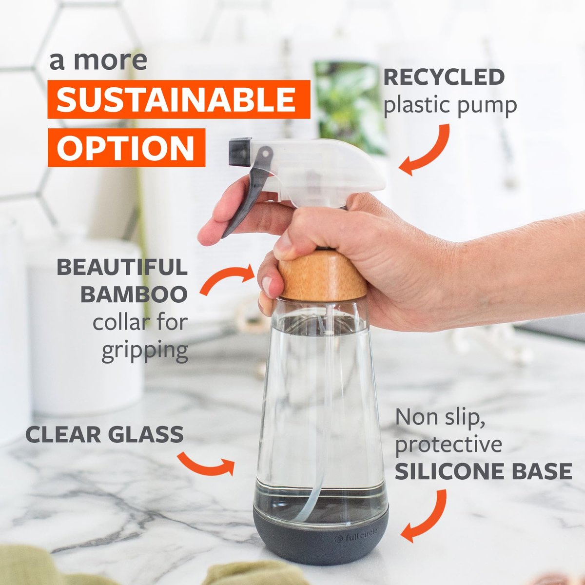 Full Circle Bottle Service - Refillable Glass Spray Bottle for Cleaning, Plant Care, 16 oz, Gray Avelisse