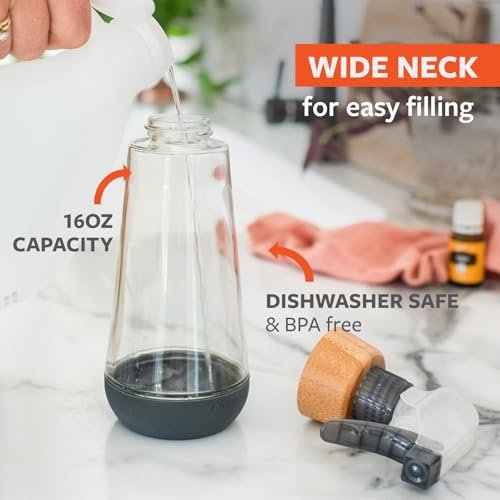 Full Circle Bottle Service - Refillable Glass Spray Bottle for Cleaning, Plant Care, 16 oz, Gray Avelisse